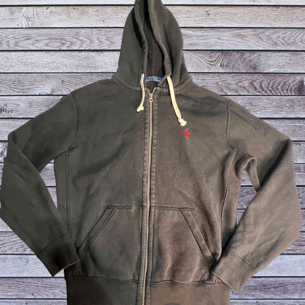 Polo Ralph Lauren Small Full Zip Hoodie Mens Black Red Pony Logo Fleece